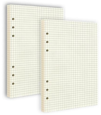 Ginddy A5 Ringbuch Nachfüllpapier Kariert,2PCS Set 180 Blatt 6-fach Gelocht für Nachfüllbare Notizbücher DIN A5 Trennblütter & Kalendereinlagen Augenschonend