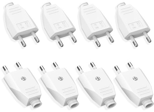Vecbmn 8 Piezas Enchufe Macho Plano Europeo, Clavija 250V 2.5A Tipo F 2Pines, Conector Schuko para Cable, Color Blanco