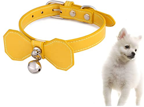 Milisten Gelbes Hundehalsband Mit Schleife Und Glocke Robustes Pu- Für Haustiere Passend Für Welpen Und Praktisches Accessoire Für Tiere