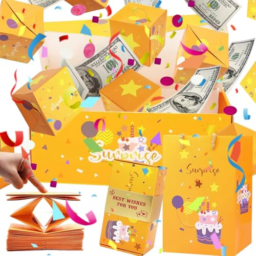 Ceeyoll Überraschungsbox-Geschenkbo mit 10 Faltschachteln,Kreative Zusammenklappbare Springende Überraschungs Geschenkbo,Pop-up-Geschenkbox,für Hochzeiten, Jubiläen, Weihnachten und mehr. (Gelb)