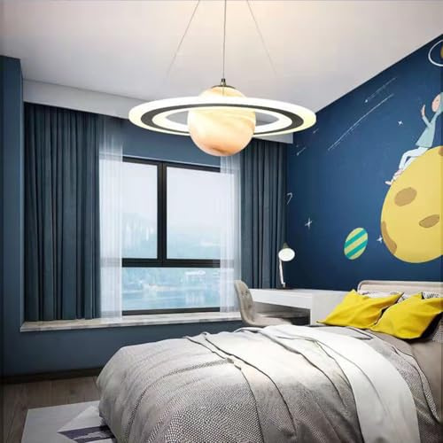 Kinderzimmer Lampe LED Decken Pendelleuchte Dimmbar Moderne Rund Planet Hängelampe Kinderzimmerlampe mit Fernbedienung Wohnzimmer Hängeleuchten Jungen Mädchen Schlafzimmer Lampen (A, L45cm)