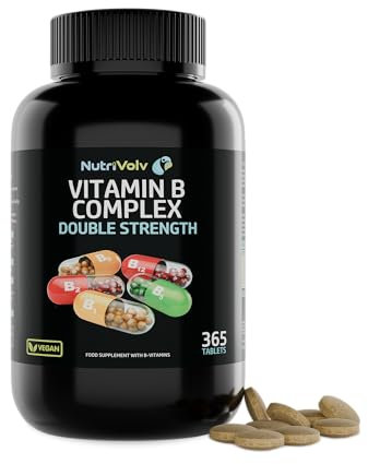 Vitamin B Complex | 365 Vegan Tablets (1 Year Supply) | Vitamin B1, B2, B3, B5, B6, B7 (Biotin), B9 (Folic Acid) & B12 | Reduction of Tiredness, Energy & Immune Support | Made in The UK | by NutriVolv