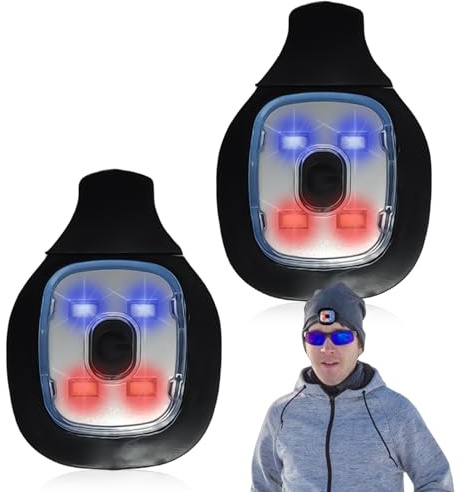 GOMETY 2 Stück Ersatz LED Leuchten für Beleuchtete Mütze, 2 Lichtmodi USB Wiederaufladbar LED Sicherheitslicht Stirnlampe Ultrahelle Lauflicht Laufzubehör für Klettern Joggen Angeln(Rot, Blau)