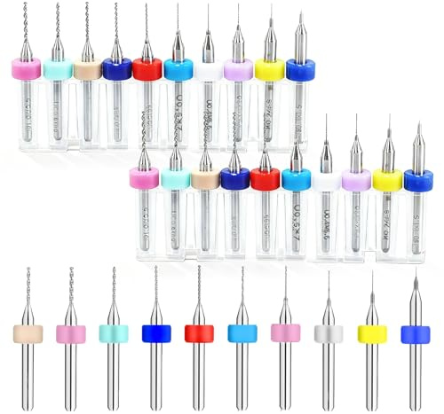 30 Stück Micro Bohrer Set, 0,1mm - 1mm Wolframstahl PCB Micro Spiralbohrer | Druckplatine Gravierbohrer Mini Bohrer für Rauen Stein Harz Schmuck Stanzen Gravur Leiterplatten 3D Drucker