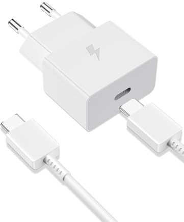 iMangoo 25W Chargeur USB C Secteur avec 1m Câble USB C pour Samsung S26 | Prise Secteur USBC Adapteur pour Galaxy A17 A16 A57 A37 A26 A56 A36 S25 S24 S23 S22 S21 S20 Ultra S10 S9 A06 Z Fold7 Blanc