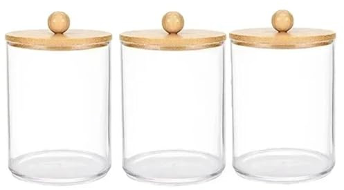 Generisk 1 st/3 st akryldispenser med trälock, 10 oz apoteksburk för bomullsboll & swab förvaring, badrum fåfänga arrangör (3 st svart)