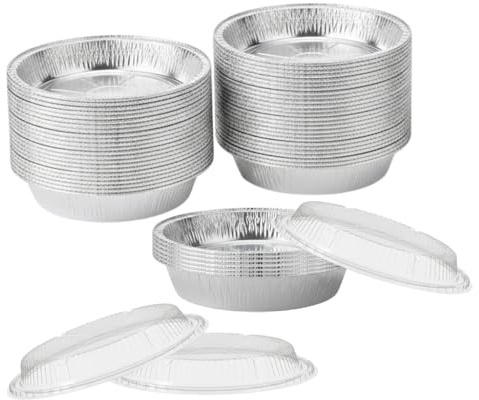 TENLITE 500‑Pack Wholesale Embossed Round Aluminium Foil Pans with Clear Dome Lids — Heavy‑Duty Disposable Baking & Food Containers with Vertical Hemmed Edge for Cakes, Pies & Catering - (9inch)