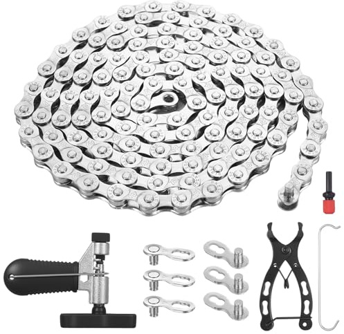 Bicycle Chain, 6/7/8 Speed Chains, 116 Links 1/2 x 3/32 Inch Mountain Bike Chains, for 6/7/8-Gear Road Mountain Bicycles, with Bicycle Pliers/Breaker, 4 Pairs MTB Chain Locks