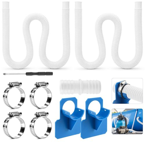 2 Stück Schlauch pool 32mm mit 4 Stück Sicherungsclip Und 1 schlauchverbinder,2 Stück Pool Schlauchhalter Knickschutz aus Kunststoff,Schlauch für Poolpumpe,Für Filterpumpe und Schwimmbad