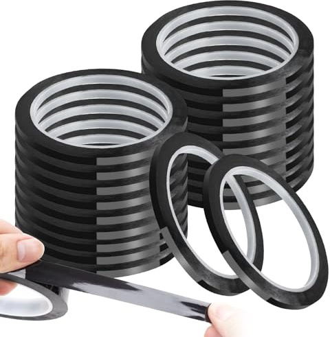20 Rollen PET Whiteboard Klebeband, 3mm x 50m Klebestreifen Selbstklebend | Konturenband Feine Linien Klebeband Schwarz Markierungsband für Sicherheitsbereiche auf der Baustelle kennzeichnen