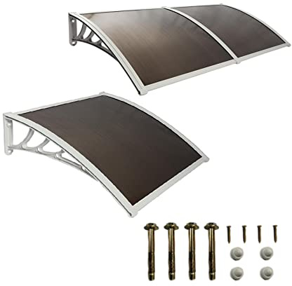 Auvent de porte courbé pour protection contre la pluie, la neige et le soleil – 80 x 100 cm – Résistant aux intempéries