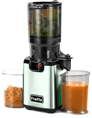 Fretta Entsafter Slow Juicer Entsafter Gemüse und Obst Testsieger, 250W Edelstahl Juicer Machine Saftpresse Elektrisch Obstpresse Kaltpresse,130mm Großem Öffnung, Leicht zu Reinigen (Space Silver)