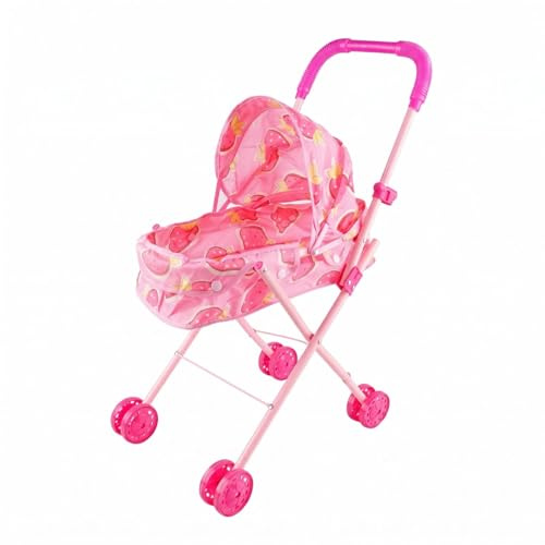 Chosertory Kinder Puppenwagen Spielzeug Puppenbuggy Kinderwagen Faltbar aus Eisenrohr Stoff mit Ergonomischer Griff für Rollenspiel für Mädchen Familienumgebung