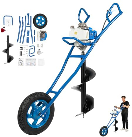 BSJAHTOP Tarière à essence 63 CC 2 temps avec embout de 27,9 cm et réservoir de 1,3 l, 8800 ± 300 tr/min | Tarière à gaz 2,2 kW - Longueur du foret : 808 mm - Diamètre : 60-300 mm - Pour clôture, jardin, plantation d'arbres