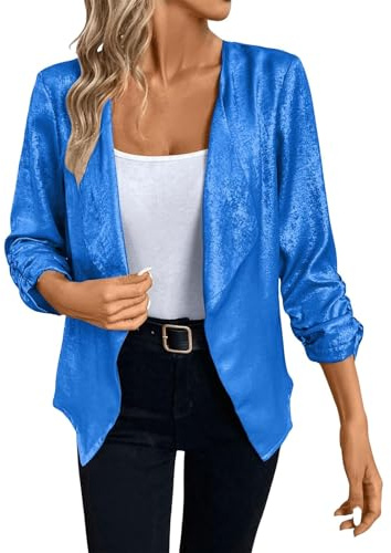 Paljetter blazer dam silver kort blazer 3/4 ärm grön kostymjacka festlig | Karneval karneval klubbkläder disco kostym, regular fit kavajjacka fram öppen kofta lätt business damblazer
