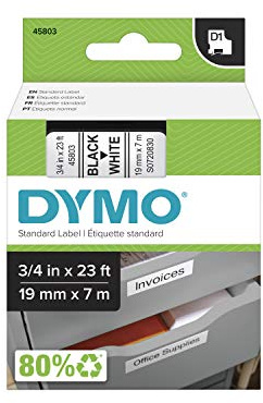 D1 Standard Tape Cartridge for Dymo Label Makers, 3/4in x 23ft, Black on White