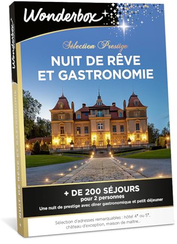 WONDERBOX - Nuit De Rêve Et Gastronomie - Coffret Cadeau - Idée Cadeau Séjours | 1 nuit avec petit déjeuner et dîner - Plus de 200 séjours - Hotêl 4* ou 5*, château d'exception, maison de maître remarquable