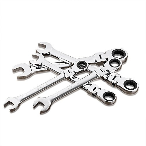 Nuzamas 5 pièces Tête flexible Clé à cliquet Combinaison de clé ouverte à tête double Rotation de 180 degrés Taille 8 mm 10 mm 12 mm 14 mm 16 mm