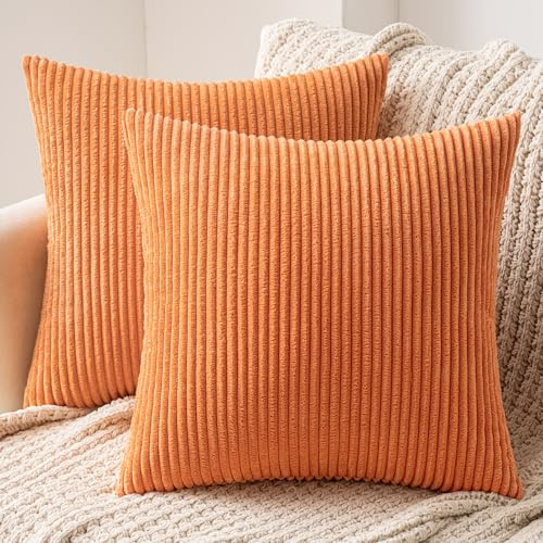 MIULEE 2er Set Kissenbezug 40x40 cm Kord Kissenhülle Sofakissen Orange | Dekorative Kissenbezug Couchkissen Dekokissen Zierkissenbezug Deko Kissenhülle mit Verstecktem Reißverschluss