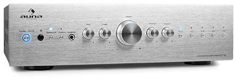 AUNA Amplifier Hifi, Amp Stereo System AV Receiver, Stereo Amplifier Hifi Bass & Treble Control, 2 Channel Audio Power Subwoofer Hi-Fi Amplifier and Speaker w/Remote Control, AUX Input for MP3 & CDs