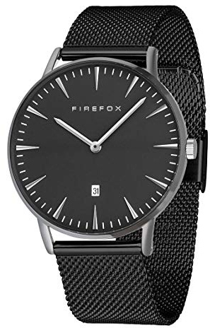 FIREFOX Damen- Armbanduhr Passion analog Quarz Edelstahl Milanaise Mesh Armband Zifferblatt schwarz 5 ATM wasserdicht FFPL02-062
