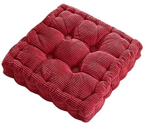 SWECOMZE Stuhlkissen Solid Color Corduroy Sitzkissen für Indoor und Outdoor Dicke Polsterung Steppkissen/Bodenkissen (Rose rot, 50X50X10cm)