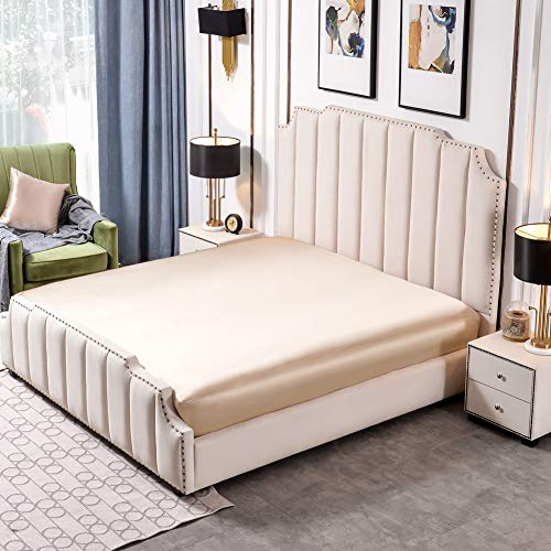THXSILK Spannbettlaken Seide Bettlaken 200x200, Champagner Seiden Bettlaken, 100% Reine 25 Momme Maulbeerseide Bettwäsche Spannbetttuch für Standardmatratze 30cm