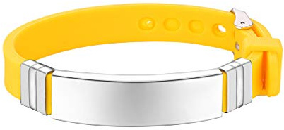 Supcare Bracciale Personalizzato con Incisione, Giallo Braccialetti Silicone Personalizzabili Colorati, Regolabile Bracciale Uomo Acciaio, Idee Regalo per Bambini Uomo Donna