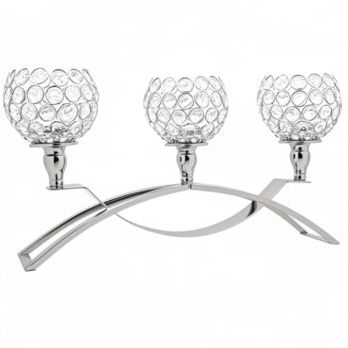 Vidisan Crystal Candle Holders 3 Arms Silver Candelabras,Candle Holder, Crystal Table Centerpieces for Wedding,Buffet Cabinet Candelabra Ornaments,Gift