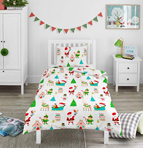 Bloomsbury Mill – Copripiumino Letto Natalizio - Paesaggio Invernale - Lenzuola Letto Singolo Natale - Set di biancheria da letto per bambini - Copripiumino 135 cm x 200 cm e Federe (Singolo)