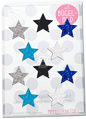 Bügelbild 10 GLITZER Sterne, Größe 3 cm BUNTES SET Aufbügler Applikationen Bügelsticker für Stoffe Textilien Kinder zum Aufbügeln Flicken, Farbe:Set 2