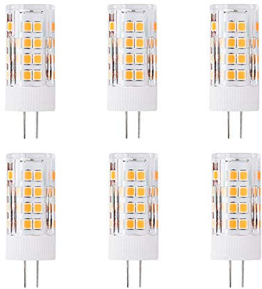 WULUN G4 5W LED Leuchtmittel, Ersatz 50 Watt, 51 LEDs, 500 Lumen, 360 Grad Abstrahlwinkel, AC/DC 12 V, Nicht Dimmbar, 6 Stück, 3000K Warmweiß