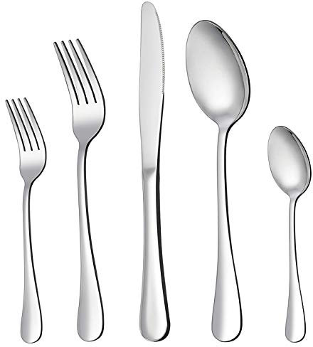 Homikit Lot de 60 couverts pour 12 personnes avec couteau, fourchette, cuillère, acier inoxydable poli, couverts de table pour maison, bureau, restaurant, facile à nettoyer et passe au lave-vaisselle
