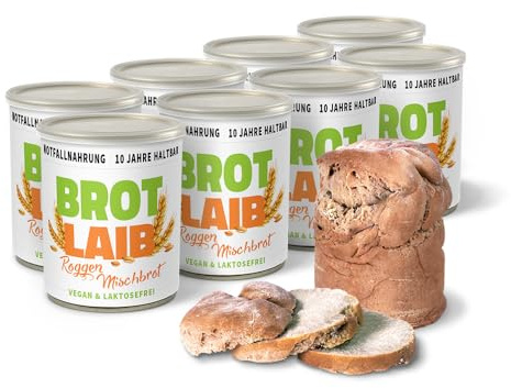 ration1 Dosenbrot Roggen-Mischbrot 8x350g, 10 Jahre haltbar | abgepacktes Brot in der Dose, lange haltbar, für Camping, Notvorrat und Notfallausrüstung