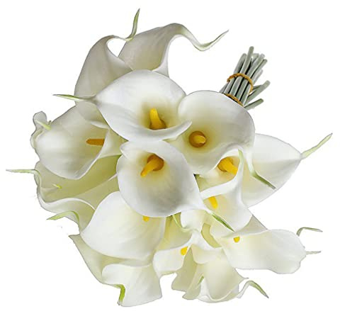 EXCEART 10-Pack Lifelike Calla Lily Artificial Long Stem Flowers With Real Touch for Home Decoration and Wedding Party (White)