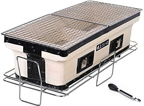 TIM-LI Gril Japonais en Argile en Céramique, Gril De Table/Gril Au Charbon De Bois Yakatori Rectangulaire avec Pinces À Nourriture pour La Cour, La Cuisine en Plein Air, Le Camping