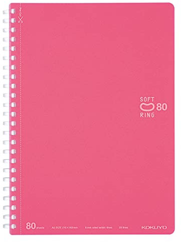 Kokuyo D Shaped Soft Ring Notebook, 6mm Ruled w/dot-Lines, 29 Lines, 80 Sheets, A5, Light Pink, Japan Import (SU-SV338BT-LP)