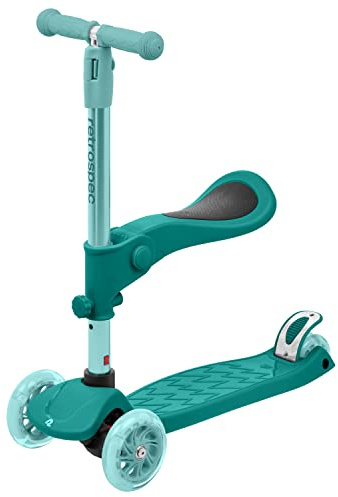 Retrospec Chipmunk Plus Kids’ Kick Scooter 3+ Years - Height Adjustable 3 Wheel Scooters - Learn to Steer, Foldable Seat, LED Lights, & No-Slip Deck - Blue Ridge