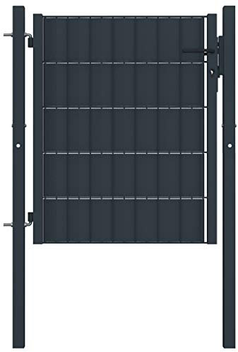 WIFESE Gartentor Anthrazit 100x101 cm PVC Zauntor GartentüR Gartenzaun Doppelstabmattenzaun Gartenzaun Komplettset Doppelstabmattenzaun Tor GartentüRschloss