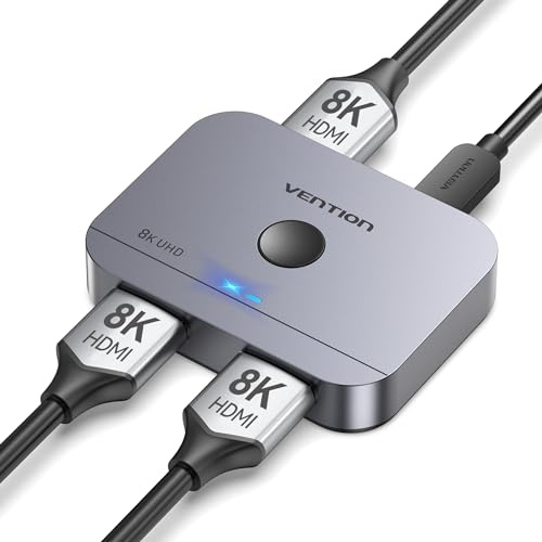 VENTION HDMI Switch Bi-Directional 8k@60Hz - 2 in 1 Out/1 in 2 Out Switcher With Manual Hub, 4K@120Hz 48Gbps for PS5/PS4, Xbox, Blu-Ray Player, Apple TV