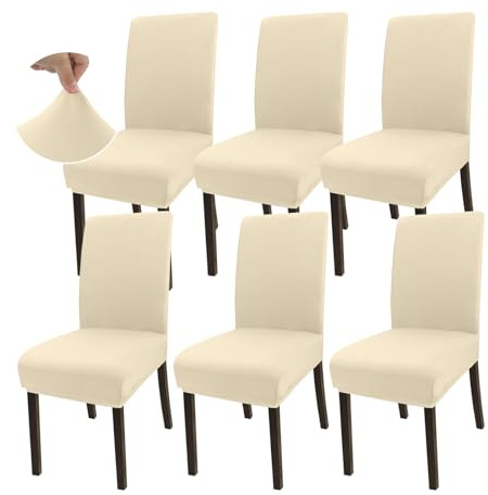 Granbest Super Dehnbar Essen Stuhlhusse, Universal Mikrofaser Parson Essen Stuhlhussen 6er Set, Abnehmbare Stuhl Protektoren für Esszimmer, Küche, Restaurant und Hotel (Set von 6,Beige)