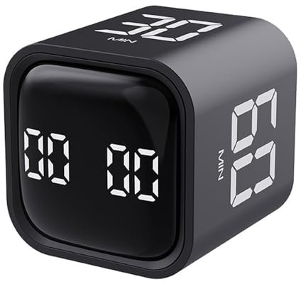 Digital Cube Timer, Küchentimer Schwerkraftsensor Flip Digital Timer, Fokus Timer, Silent & Alarm, für Arbeit, Studium, Aufgabe, Meeting, Produktivität, ADHD, Büro (Schwarz)