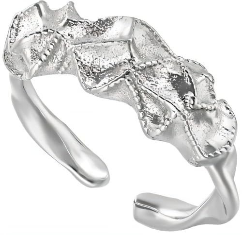 NicoWerk Damen Silberring Gewölbt aus 925 Sterling Silber Glänzend Ausgefallen Hingucker mit Struktur Funkelnd Druchbrochen Edel Elegant SRI1012