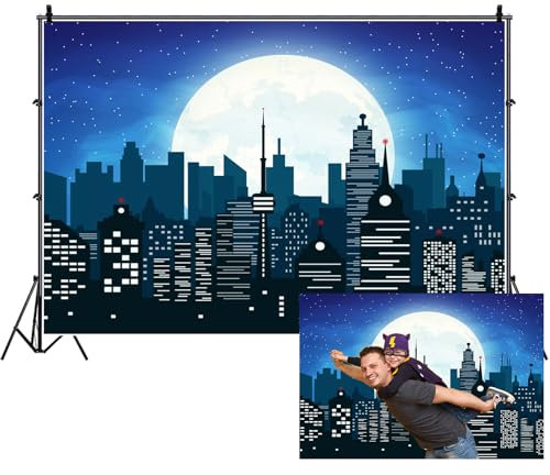 MIRRORANG 2,2x1,5m Stadt Hintergrund Cartoon Moderne Stadt Nacht Städtische Gebäude Mond Stadtlandschaft Fotografie Hintergrund Kinder Porträt Geburtstag Party Stand Requisiten