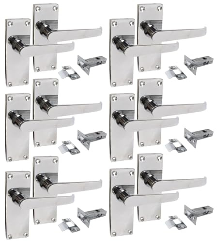 Epsom Door Handle Victorian Straight Polished Chrome Internal Door Handle Sets – Lever on Backplate 118mm x 42mm – Includes Tubular Latch – 6 Pairs