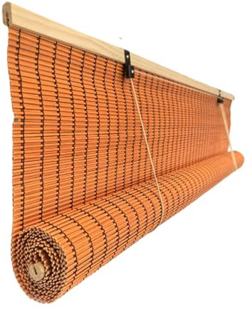 YUJIANHUAA Natur Bambus-Rollo,95% UV-Block Raffrollos,Sonnenschutz Sichtschutz Rollo Seitenzugrollo,für Fenster Tür Terrasse Balkon Garten,Breite×Höhe (Orange,80cm x 100cm)
