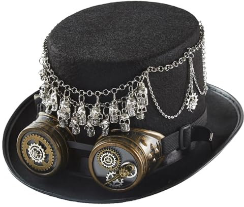 Generisch Steampunk-Hüte für Frauen, Steampunk-Zylinder - Halloween-Kostümmütze - Steampunk-Zylinder für Damen und Herren mit abnehmbarer Schutzbrille, Halloween-Kostümhüte für Erwachsene