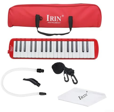 Anfängerfreundliche Melodica mit 37 Tasten, mehrere Spielmöglichkeiten, praktische Tragetasche (rot)