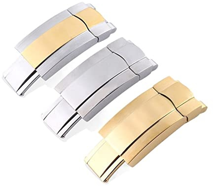 SAAWEE Schnalle für Rolex-Uhren, Faltschließe aus Edelstahl(Gold with logo)