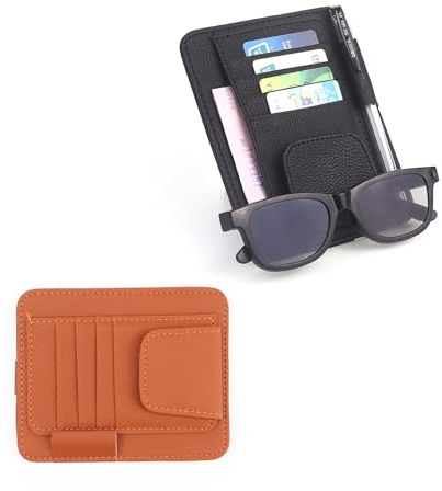 MYLERCT Auto Brillenhalter, 2 Stück Sonnenblende Organizer, Echtes Leder Brillenclip Sonnenblende, Quittungsbox, Kartenbox, Brillenetui, Stiftetui, Dient Organisation Stauraums für Autokotflügel
